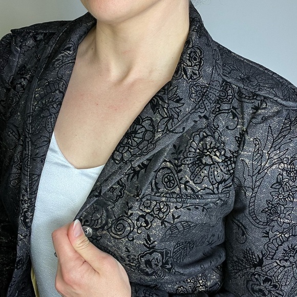 View Collection NY Blazer Vintage Y2K Black Velvet Gold Jacket Women’s Sz 8 - Picture 5 of 13